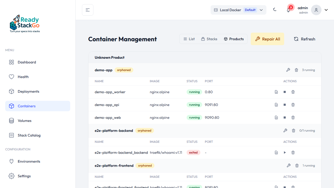 Container-Management Produkt-Ansicht