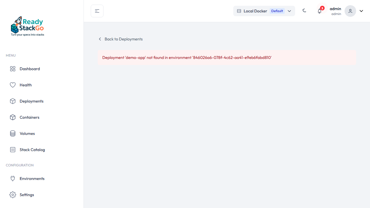 Deployment Detail mit Health-Informationen