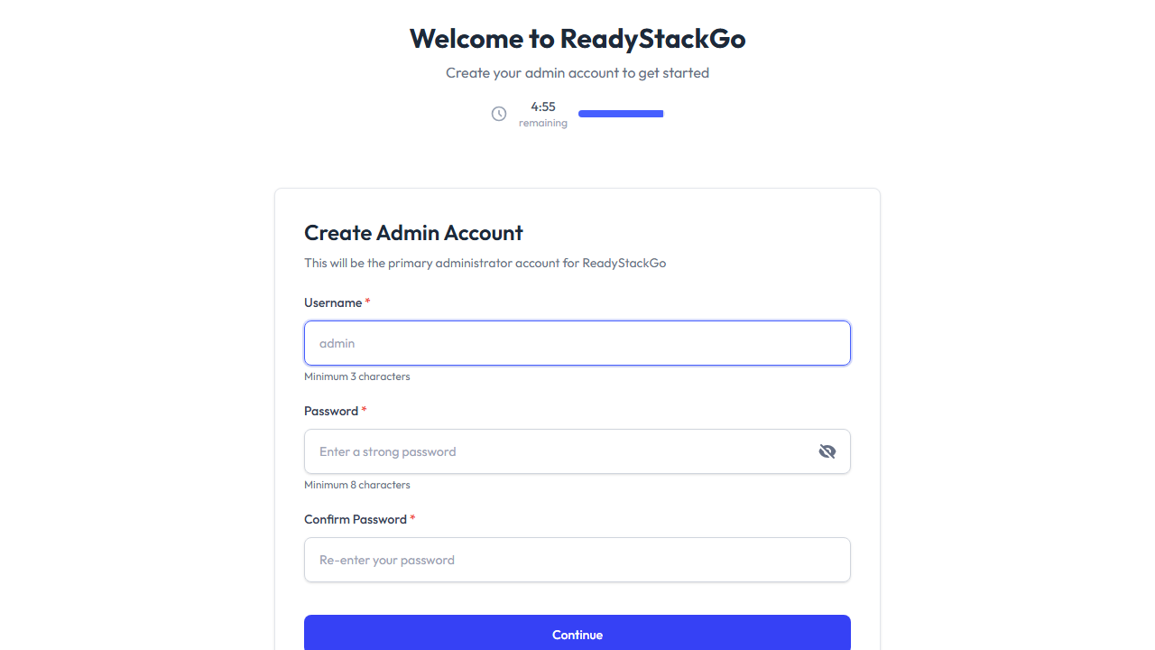 Wizard Admin-Erstellungsseite